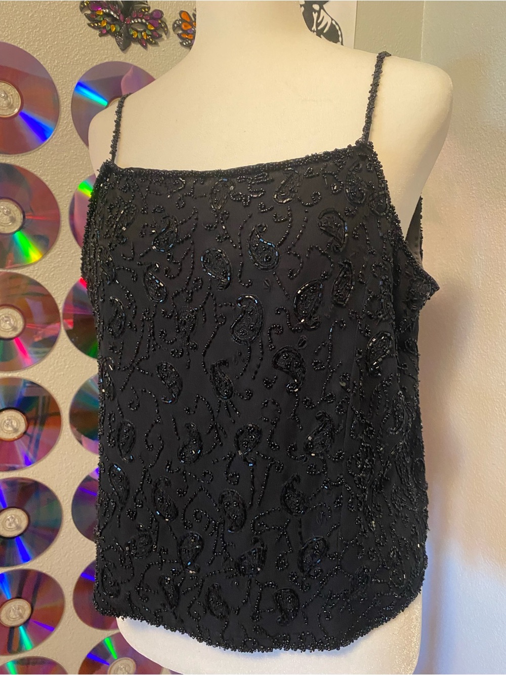 Laurence Kazar Black Beaded Tank Top